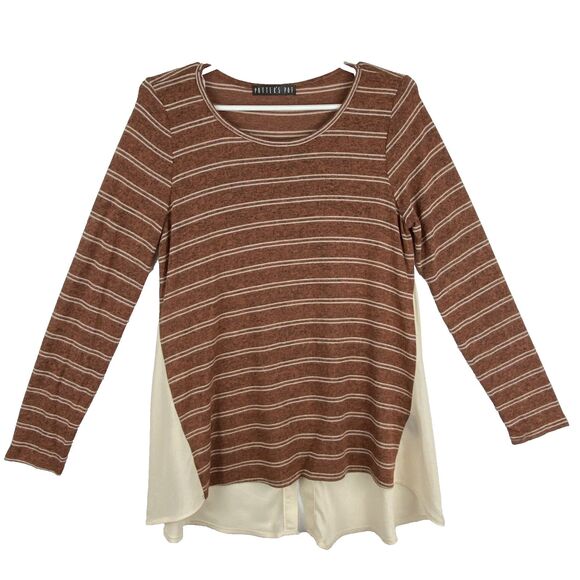 Women’s Long Sleeve Striped Top with Cream Color Block – Size M - Picture 2 of 10